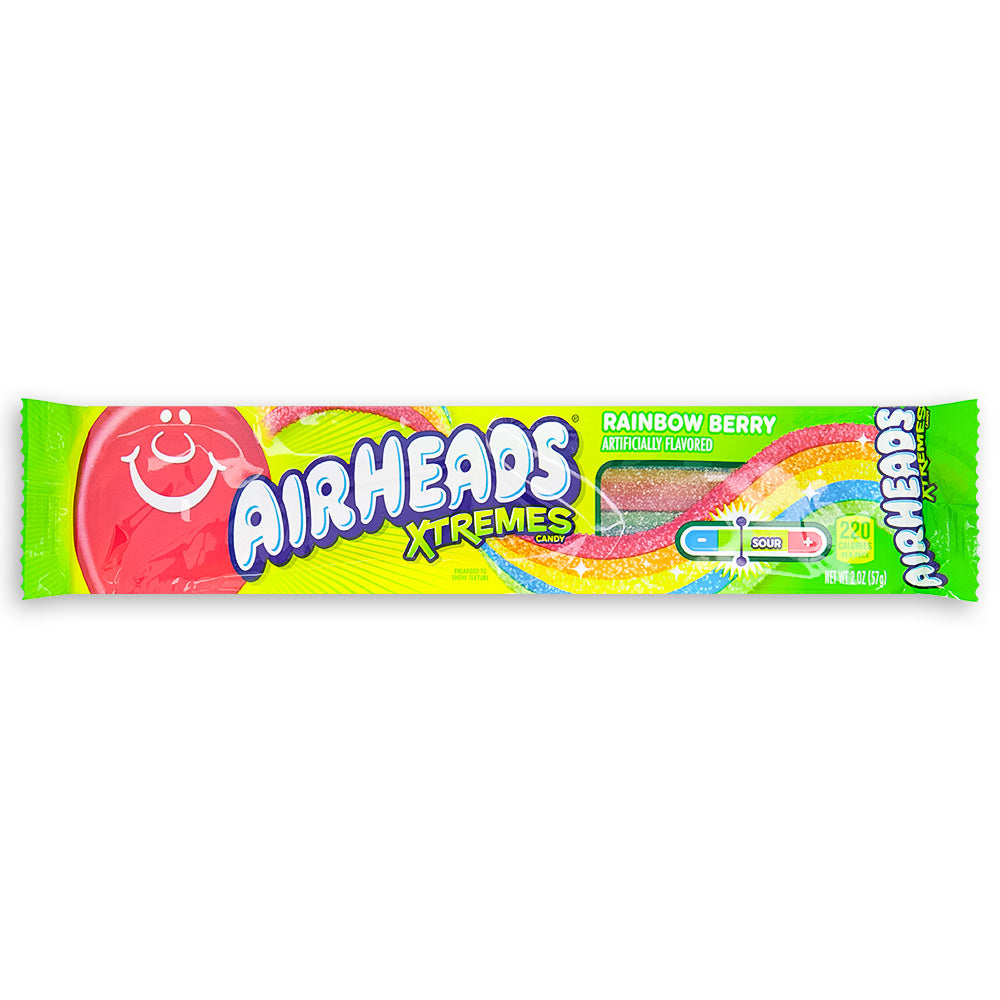 AirHeads Xtremes Belts Rainbow Berry Front - Sour Candy from Airheads - American Candy