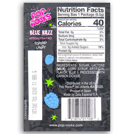 Pop Rocks Blue Razz Popping Candy back Nutrition Facts, pop candy, popping candy, pop rocks, blue razz candy