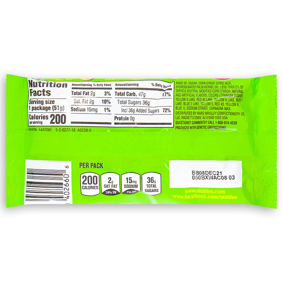 Skittles Sour Candies 51g Back, Skittles, skittles candy, original skittles, sour skittles, sour candy
