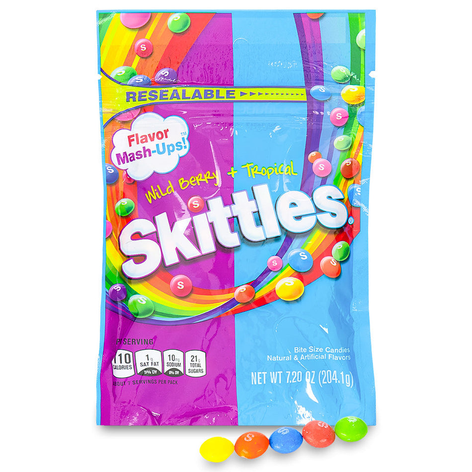 Skittles Mash Ups Tropical and Wild Berry Candies 7.2oz Open, Skittles, skittles candy, original skittles, tropical skittles, wild berry skittles