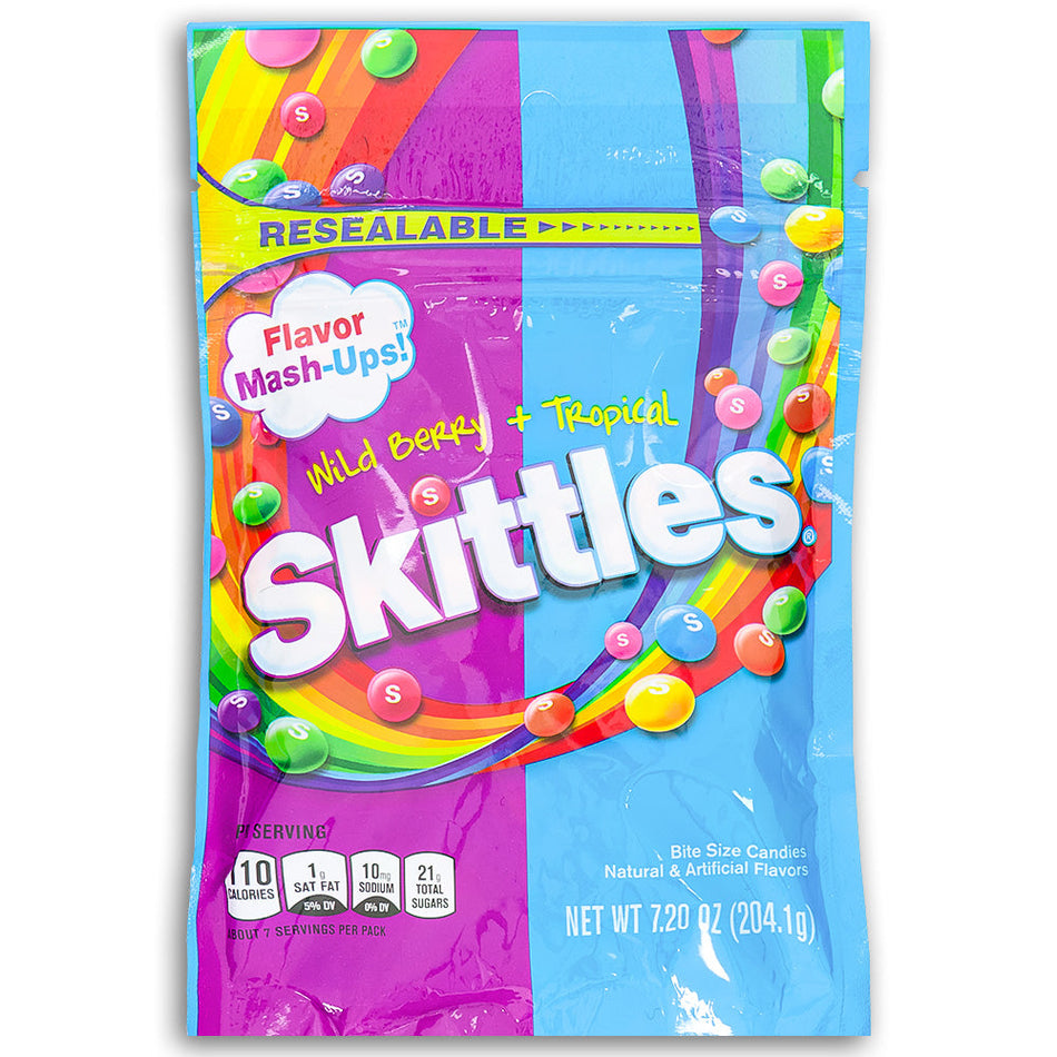 Skittles Mash Ups Tropical and Wild Berry Candies 7.2oz Front, Skittles, skittles candy, original skittles, tropical skittles, wild berry skittles