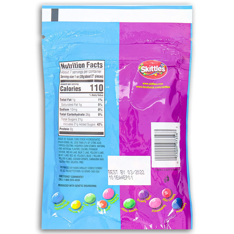 Skittles Mash Ups Tropical and Wild Berry Candies 7.2oz Back Ingredients Nutrition Facts, Skittles, skittles candy, original skittles, tropical skittles, wild berry skittles