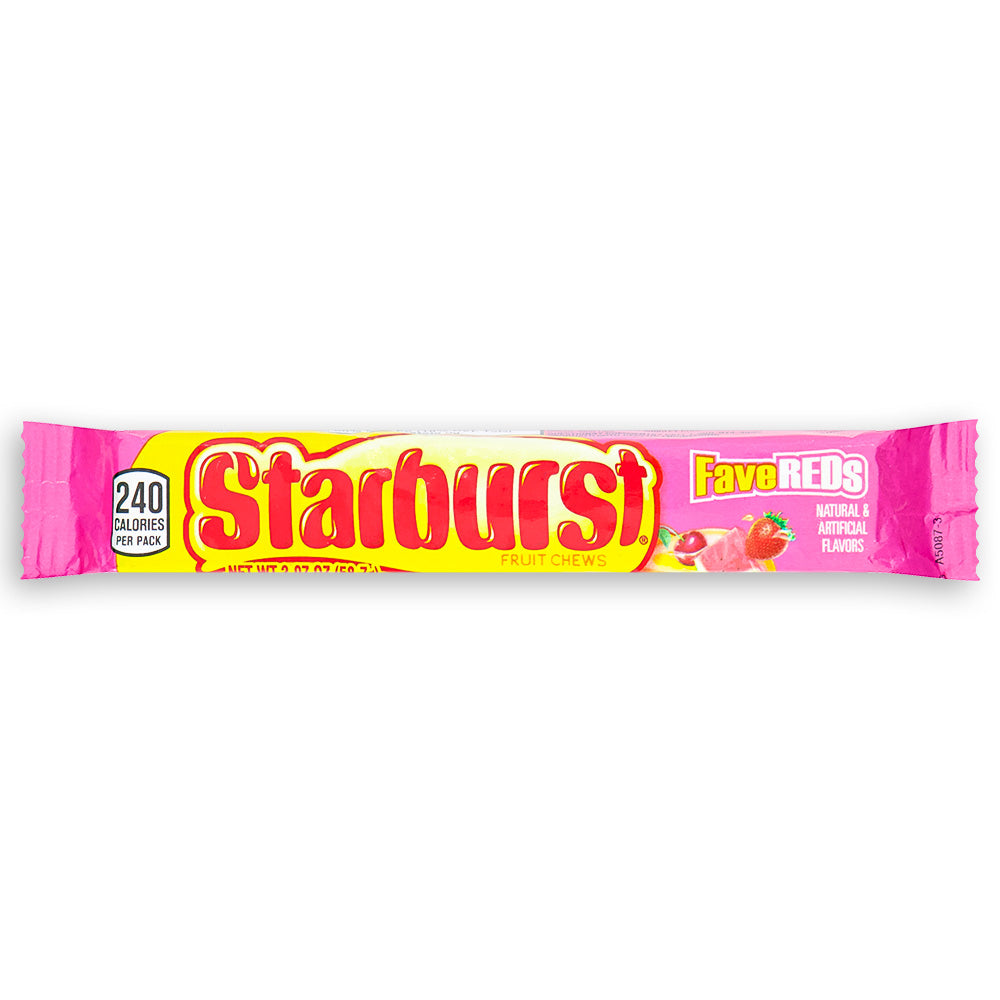 Starburst Fruit Chews FaveREDS 57.6g Front, Starburst, starburst candy, red candy, red starburst, red candies