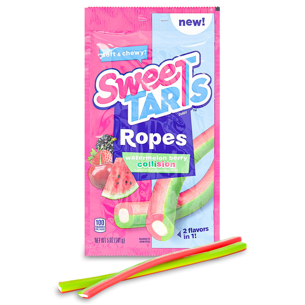 Sweetarts Ropes Watermelon Berry Collision 5oz Open, SweeTARTS Ropes Watermelon Berry Collision, flavor explosion, chewy ropes, watermelon and mixed berry flavors, candy connoisseur, fruit fanatic, flavor thrill, taste bud excitement