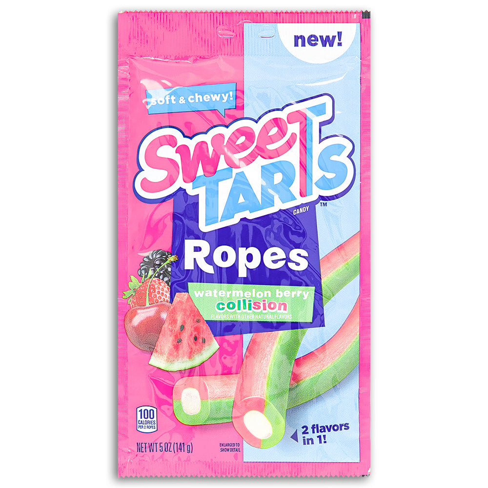Sweetarts Ropes Watermelon Berry Collision 5oz Front, SweeTARTS Ropes Watermelon Berry Collision, flavor explosion, chewy ropes, watermelon and mixed berry flavors, candy connoisseur, fruit fanatic, flavor thrill, taste bud excitement