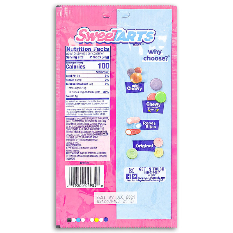 Sweetarts Ropes Watermelon Berry Collision 5oz  - Sweet Tarts - Ingredients - Nutrition Facts