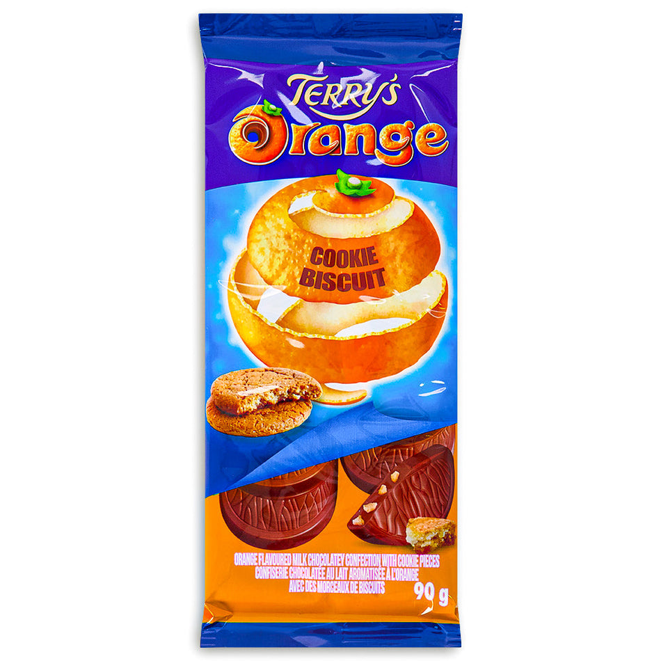 Terry's Chocolate Orange Cookie Biscuit UK Bar 90g Front, terry's chocolate, terrys chocolate orange, terry's chocolate orange, english chocolate, orange chocolate bar, orange chocolate