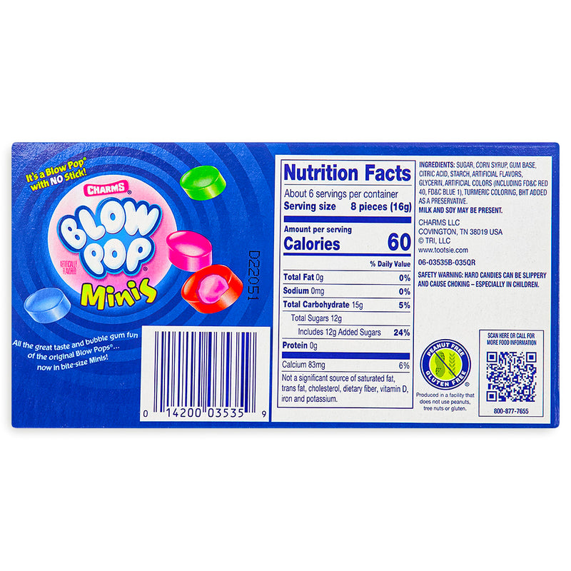 Charms Blow Pop Minis Theater Pack Back, Charms Candy, Candy Gum, Charms Blow Pop