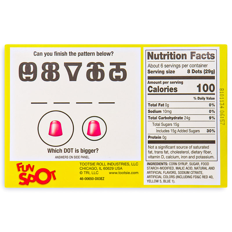 Dots Candy Theatre Pack 6.5oz Back, Dots Candy, Gummy Candy, Gumdrops, Gumdrop Candy