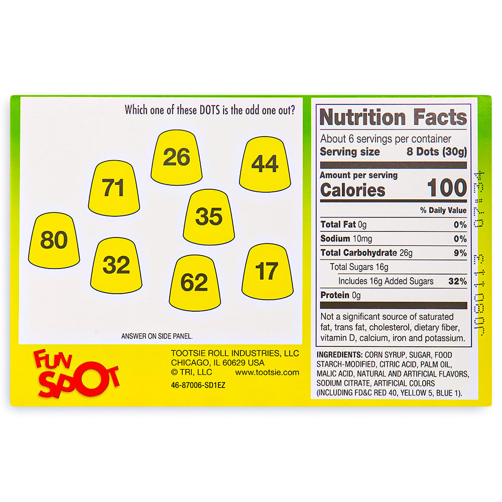 Dots Sour Gumdrops Candy Theatre Packs Back, dots candy, gumdrops, sour dots, sour dots candy