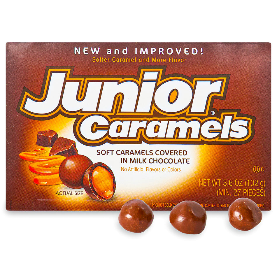 Junior Caramels Theatre Pack Opened, sweet caramel, caramel chocolate, chocolate caramel