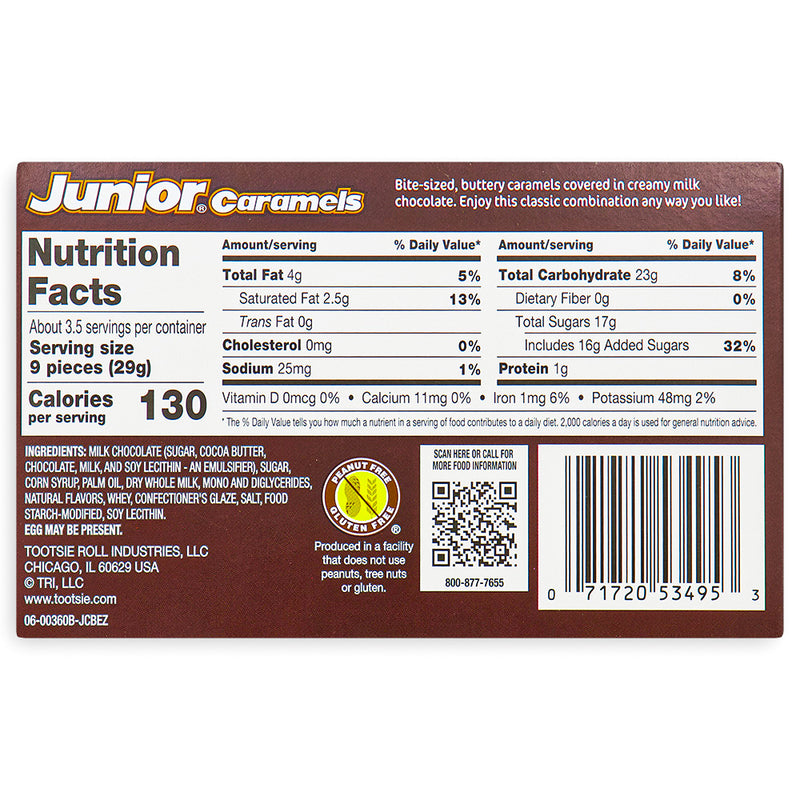 Junior Caramels Theatre Pack Back, sweet caramel, caramel chocolate, chocolate caramel