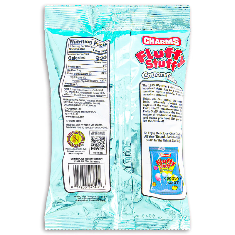 Charms Fluffy Stuff Unicorn Rainbow Sherbet Cotton Candy 60g Back, Cotton Candy, Charms Candy, Charms Cotton Candy