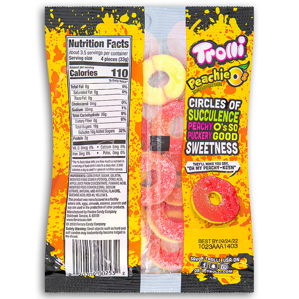 Trolli Peachie O's 4.25oz Back - Fresh Gummies from Trolli - Nutritional Facts - Ingredients