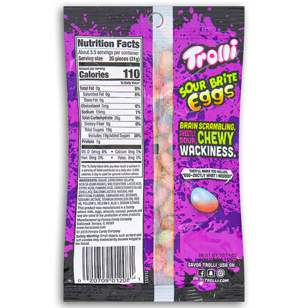 Trolli Sour Brite Eggs 4oz Back - Sour Candies from Trolli - Nutritional Facts - Ingredients