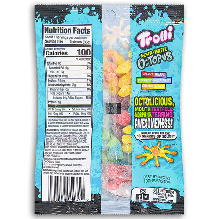Trolli Sour Brite Octopus 4.25oz Back - Trolli Candy - Nutritional Facts - Ingredients