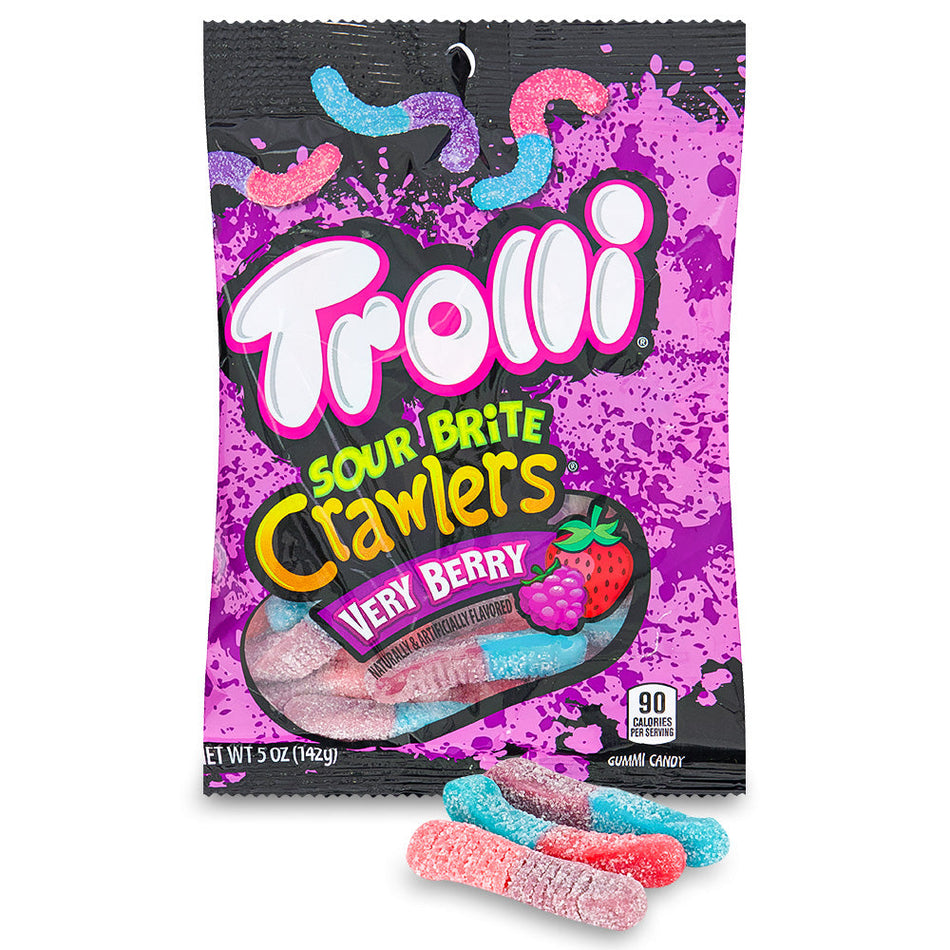 Trolli Sour Brite Crawlers Very Berry Open, Trolli Sour Brite Crawlers Very Berry, tangy gummy, fruity fun, candy enthusiasts, flavor explorers, taste bud party, gummy extravaganza