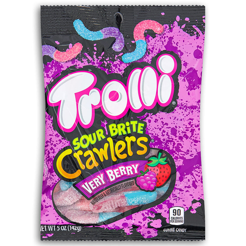 Trolli Sour Brite Crawlers Very Berry Front, Trolli Sour Brite Crawlers Very Berry, tangy gummy, fruity fun, candy enthusiasts, flavor explorers, taste bud party, gummy extravaganza