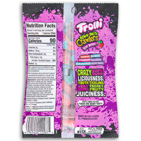 Trolli Sour Brite Crawlers Very Berry Back Ingredients Nutrition Facts, Trolli Sour Brite Crawlers Very Berry, tangy gummy, fruity fun, candy enthusiasts, flavor explorers, taste bud party, gummy extravaganza