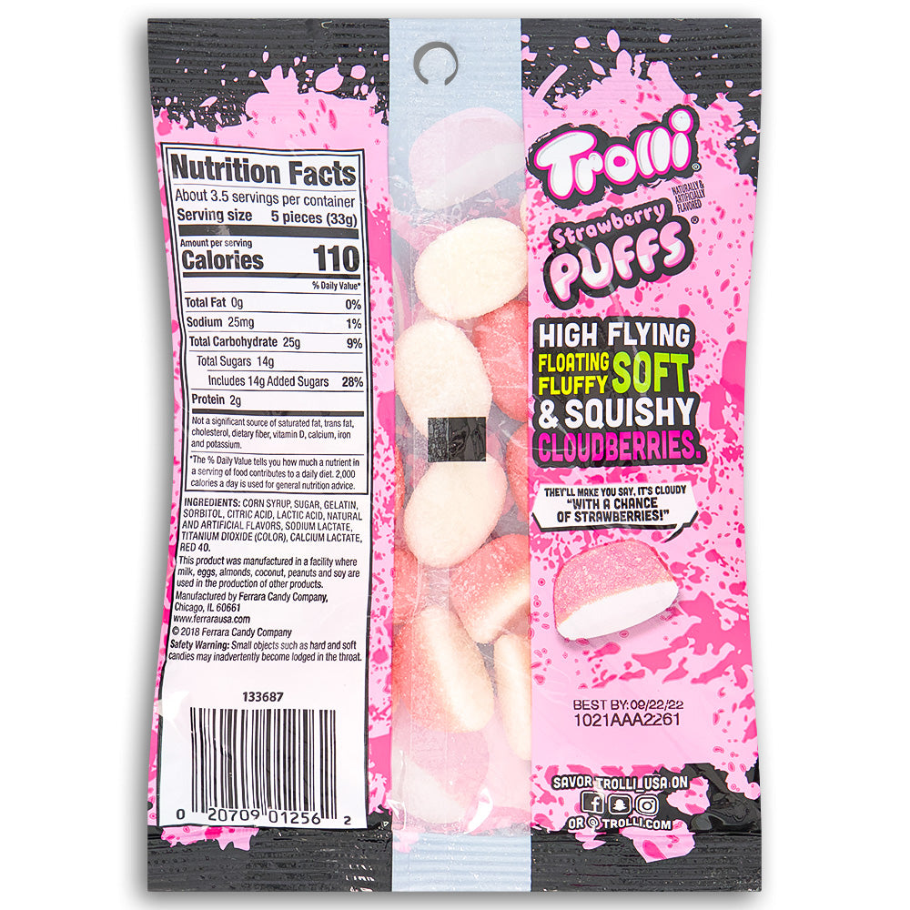 Trolli Strawberry Puffs 4.25oz Back gummies - Nutritional Facts - Ingredients