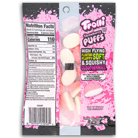 Trolli Strawberry Puffs 4.25oz Back gummies - Nutritional Facts - Ingredients