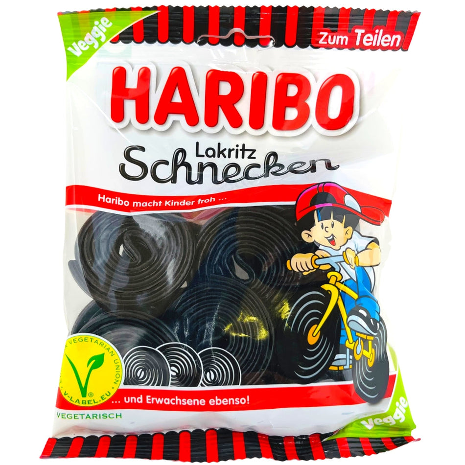 Haribo Black Licorice Snails - 175g, Haribo, haribo gummy, haribo gummies, soft gummy, chewy gummies, chewy gummy, german candy, german haribo, cherry gummies, cherry gummy, haribo licorice, licorice candy