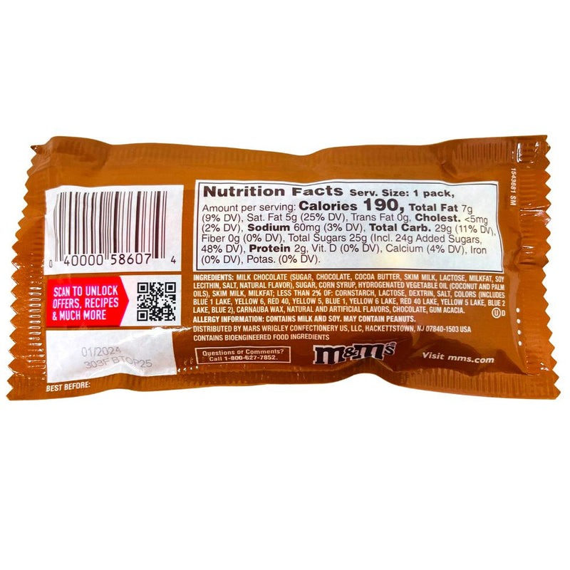 M&M's Caramel Cold Brew 1.41oz Back, m&m, m&ms, m&m minis, m&m milk chocolate, m&m caramel cold brew, coffee m&m