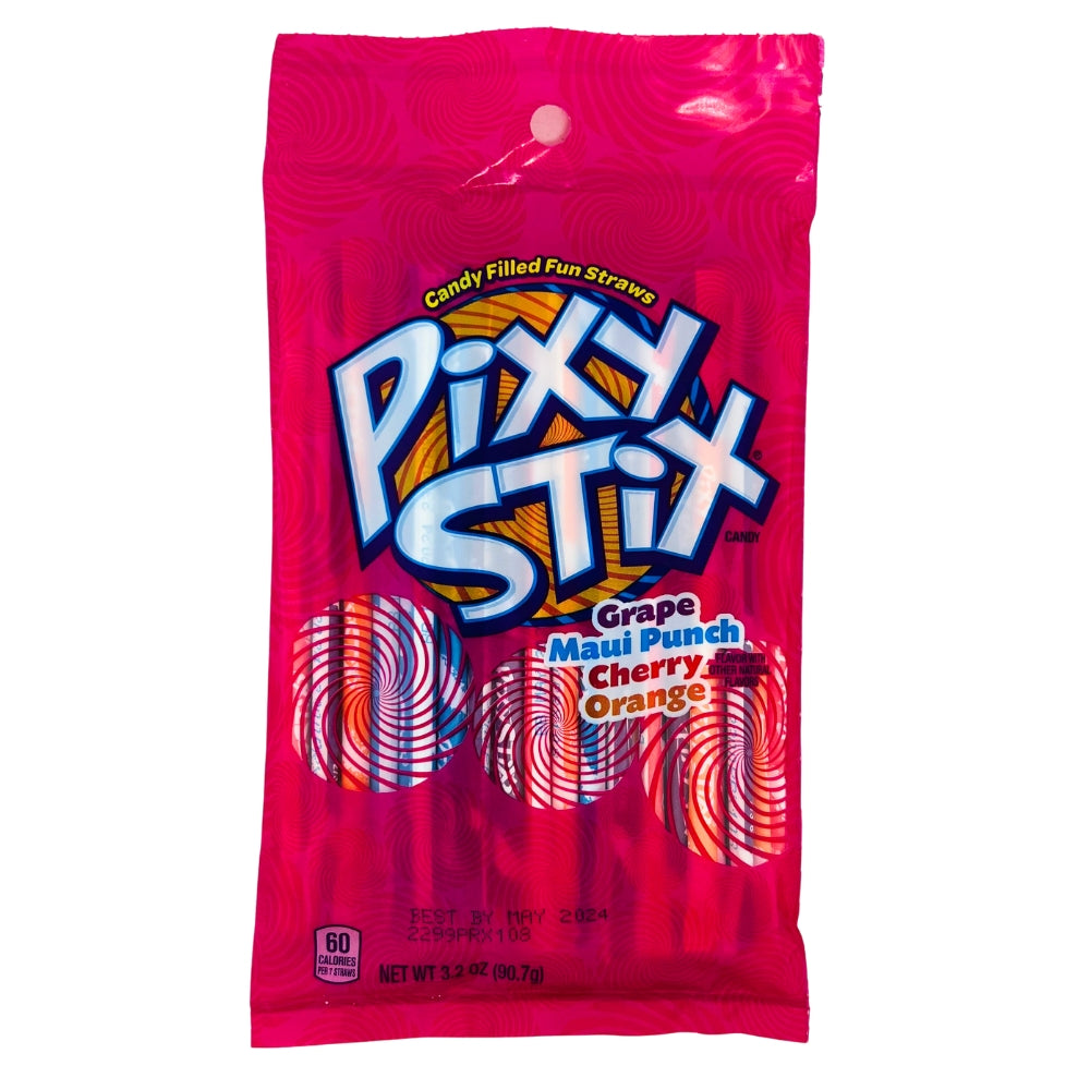 Pixy Stix Peg Bag 3.2oz Front, Pixy Stix Peg Bag, sugary creativity, fruity flavors, candy straws, artistic touch, jokes, chuckles, candy-powered comedy club, flavor adventure, excitement