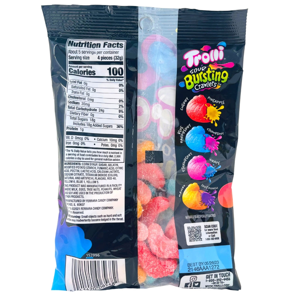 Trolli Sour Bursting Crawlers 4.25oz. - Sour Candies - Nutritional Facts - Ingredients