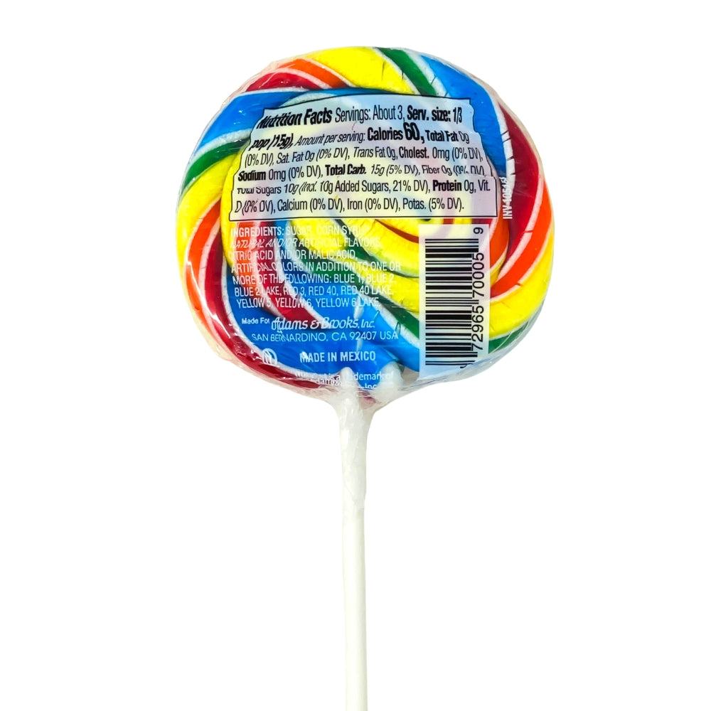 Adam & Brooks Whirly Pop Rainbow - 1.5oz - Nutrition Facts, Whirly Lollipop, Classic Lollipop, Colorful Lollipop, Colorful Whirly Pop, Hard Candy, Lollipop, Lollipop Candy