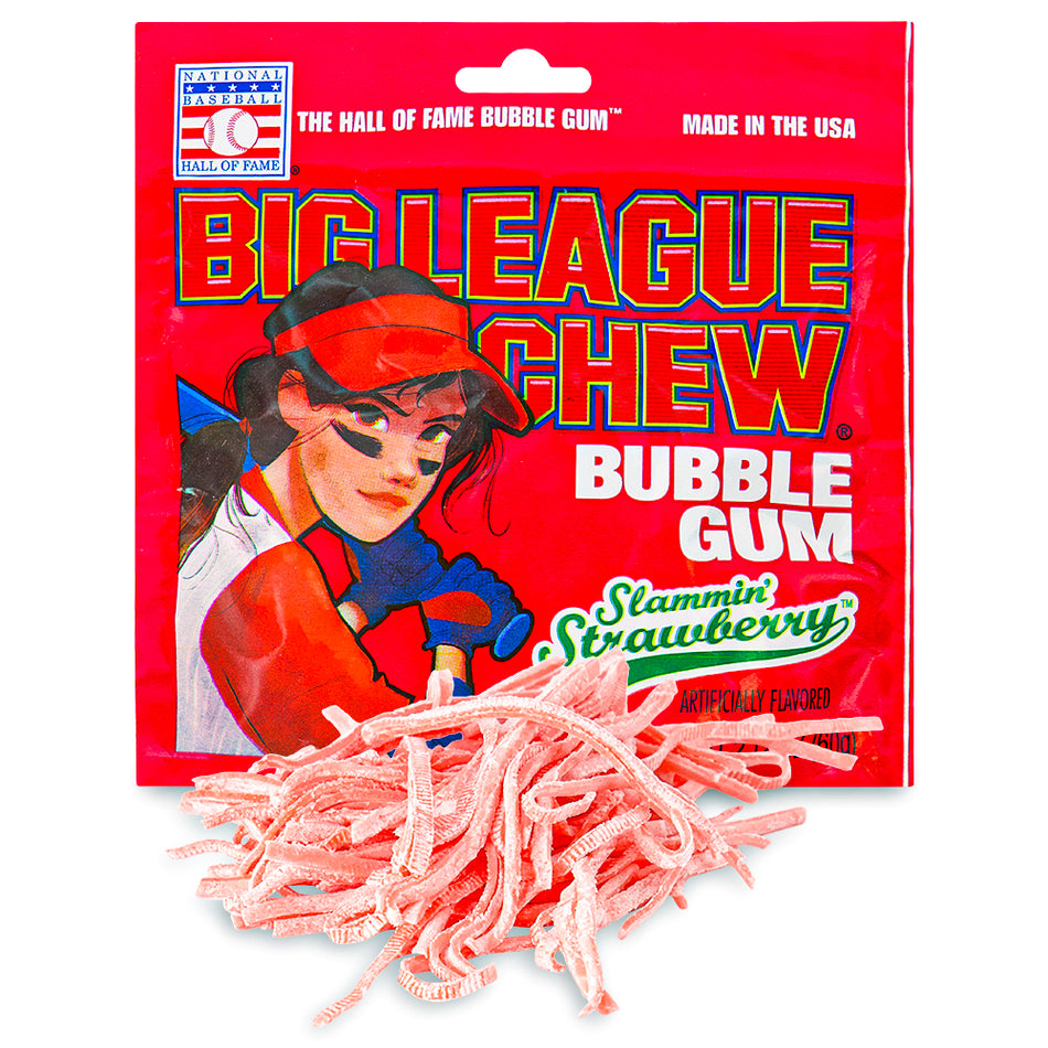 Big League Chew - Bubble Gum - Slammin' Strawberry 2.12oz - Baseball Gum - Candy Funhouse