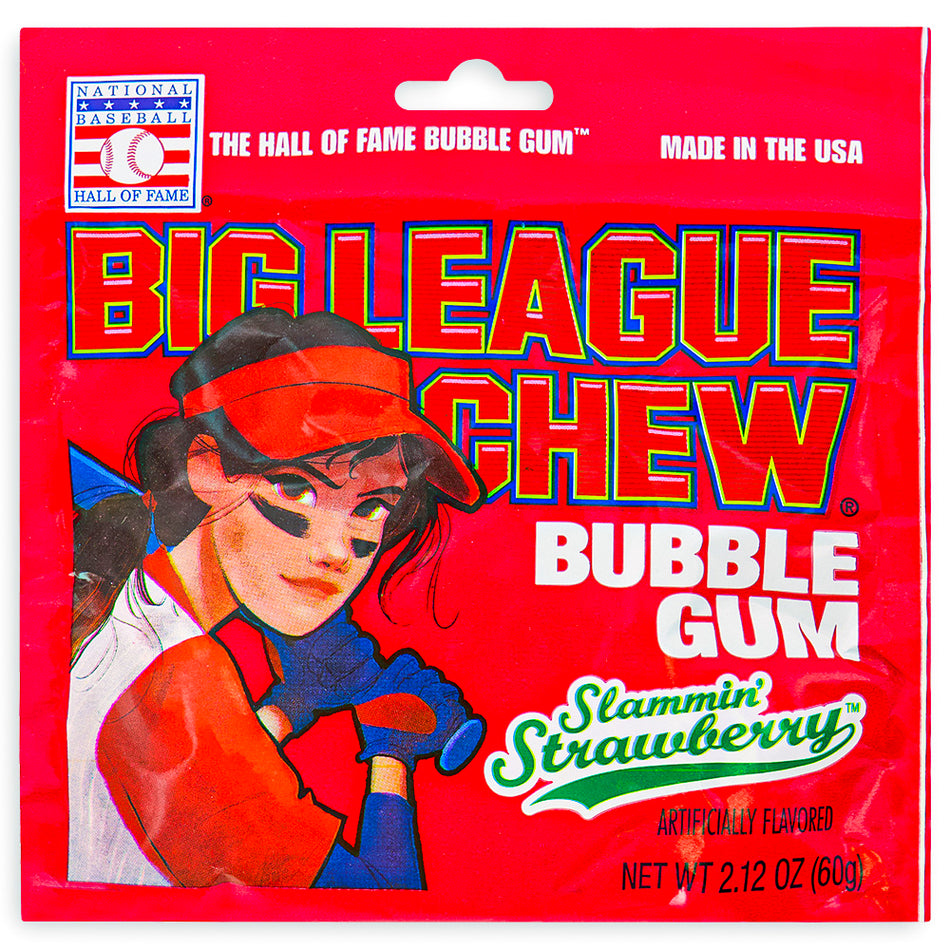 Big League Chew - Bubble Gum - Slammin' Strawberry 2.12oz - Baseball Gum - Candy Funhouse