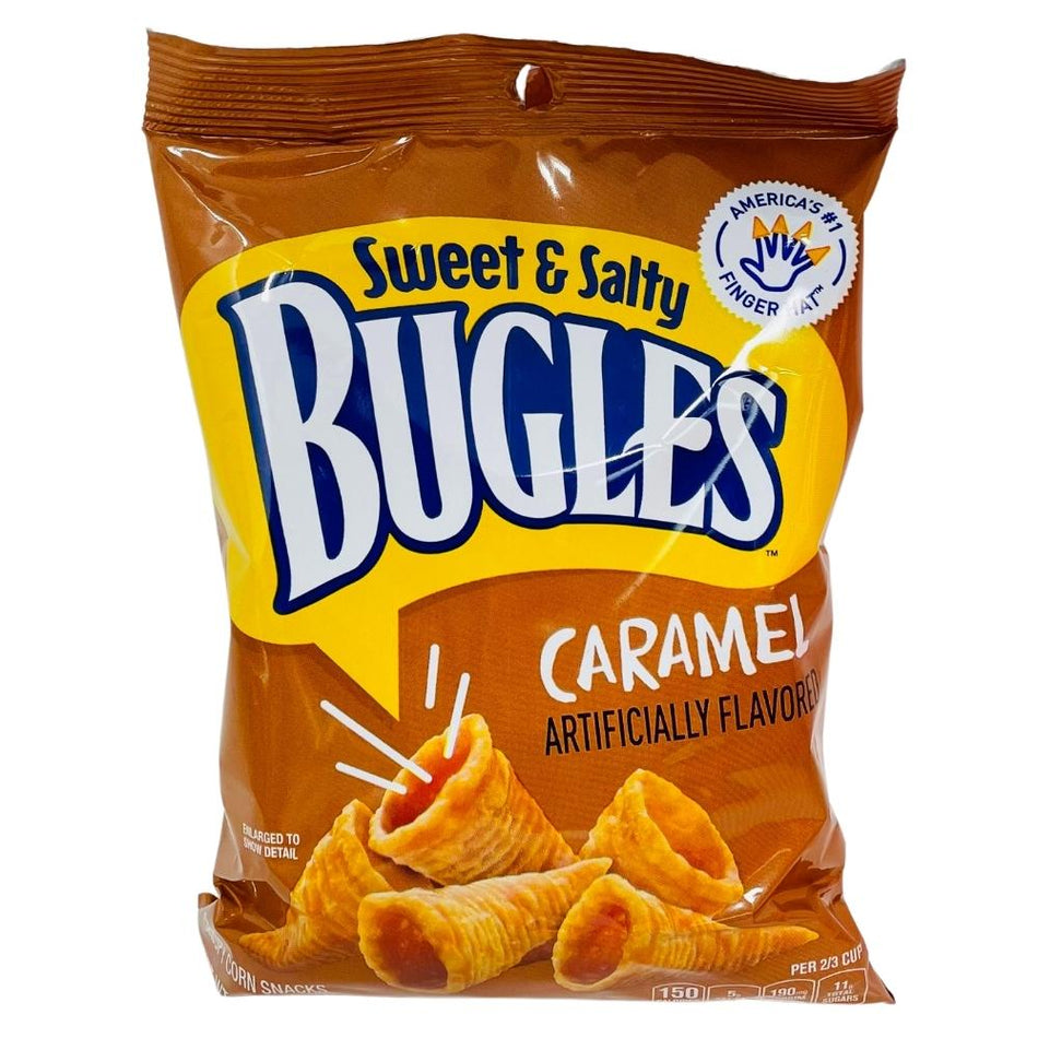 Bugles Caramel Front, Bugles Chips, Caramel chips, sweet and savory chips
