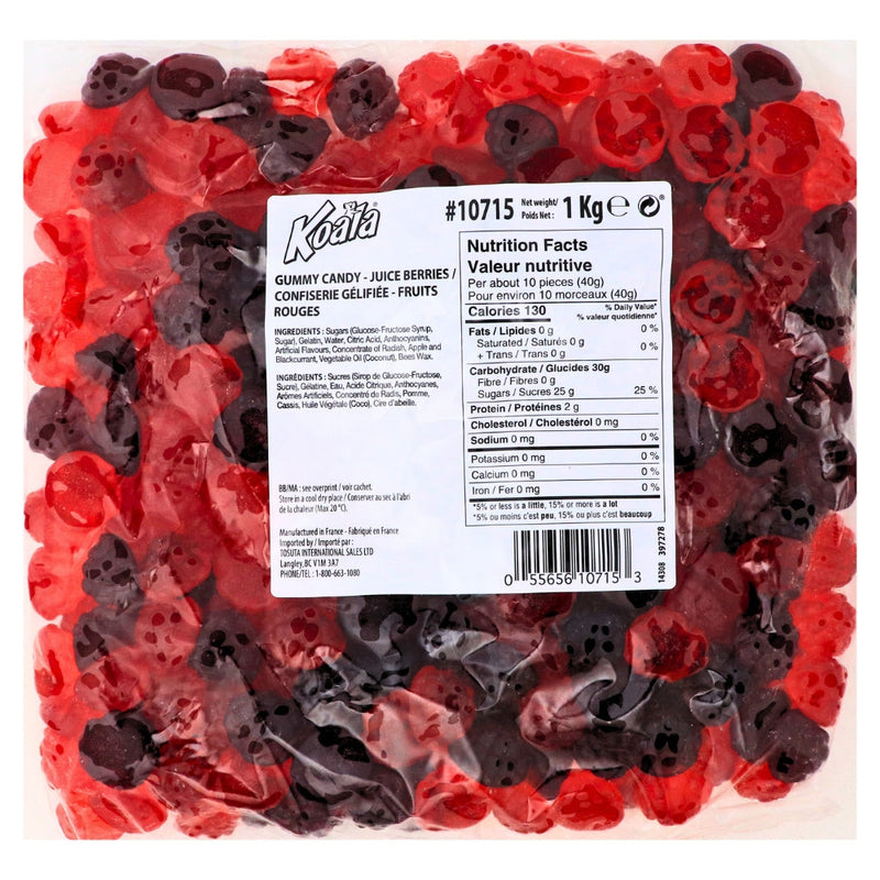 Koala Juice Berries Candies 1 kg Front Ingredients Nutrition Facts, Koala Juice Berries Candies, Berrylicious candy delight, Sweet and chewy treats, Sun-kissed berry flavors, Refreshing berry juice, Orchard-fresh taste, Berry lover's dream, Fun and whimsical candies, Juicy adventure in every bite, Sip and savor candy, Shareable berry treats, Bursting with flavor, Sweet and fruity, Taste buds delight