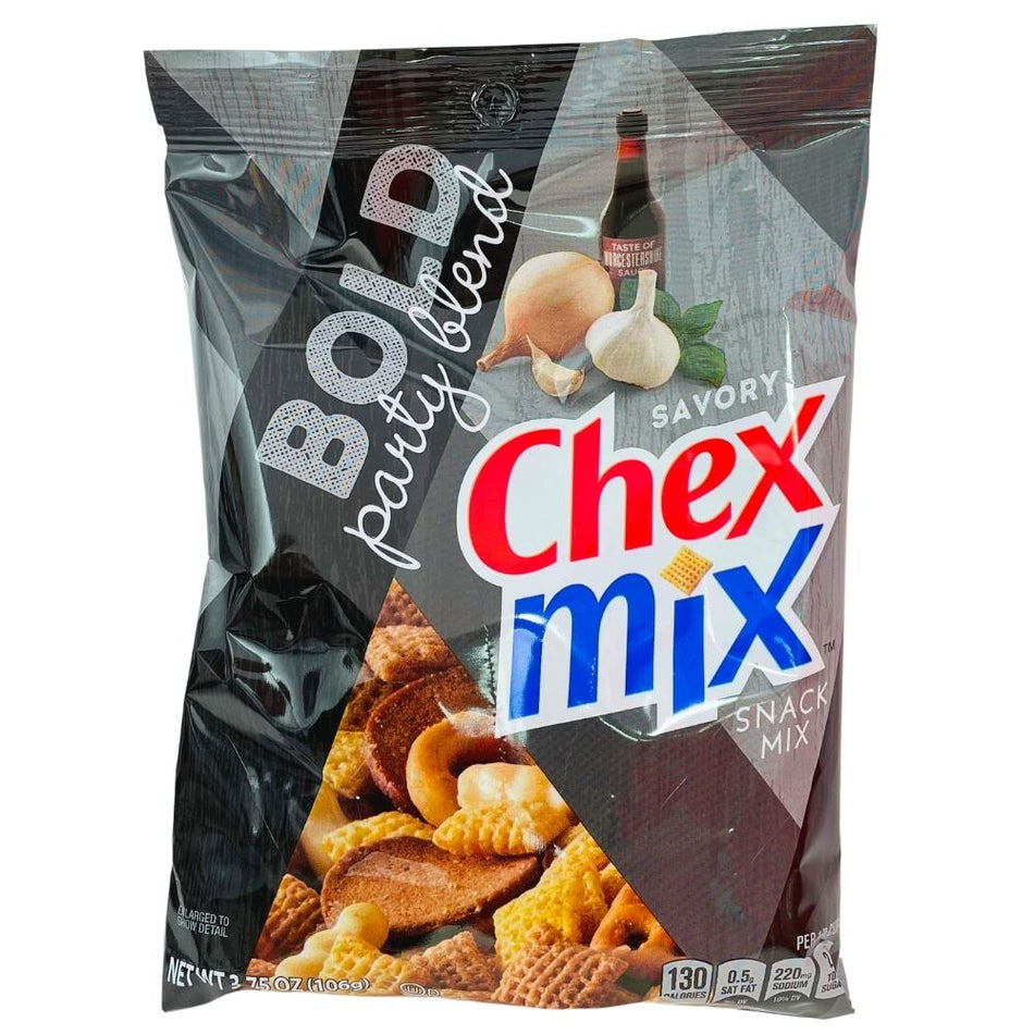Chex Mix Bold Party Blend 3.75oz Front, Chex Mix, Savory Snacks, Pretzel Mix, Chex Mix Chips, Cracker Mix