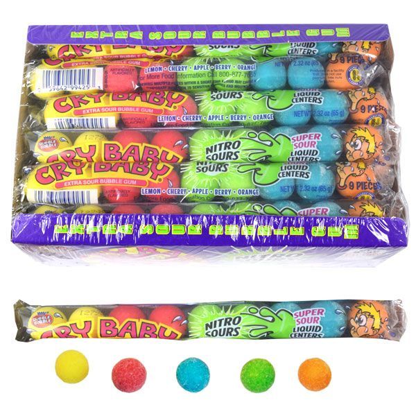 Cry Baby Nitro Sours Extra Sour Bubble Gum - 9-Ball Tube, Cry Baby Nitro Sours Extra Sour Bubble Gum, Intense burst of sourness, Sour explosion and taste adventure, cry baby bubble gum