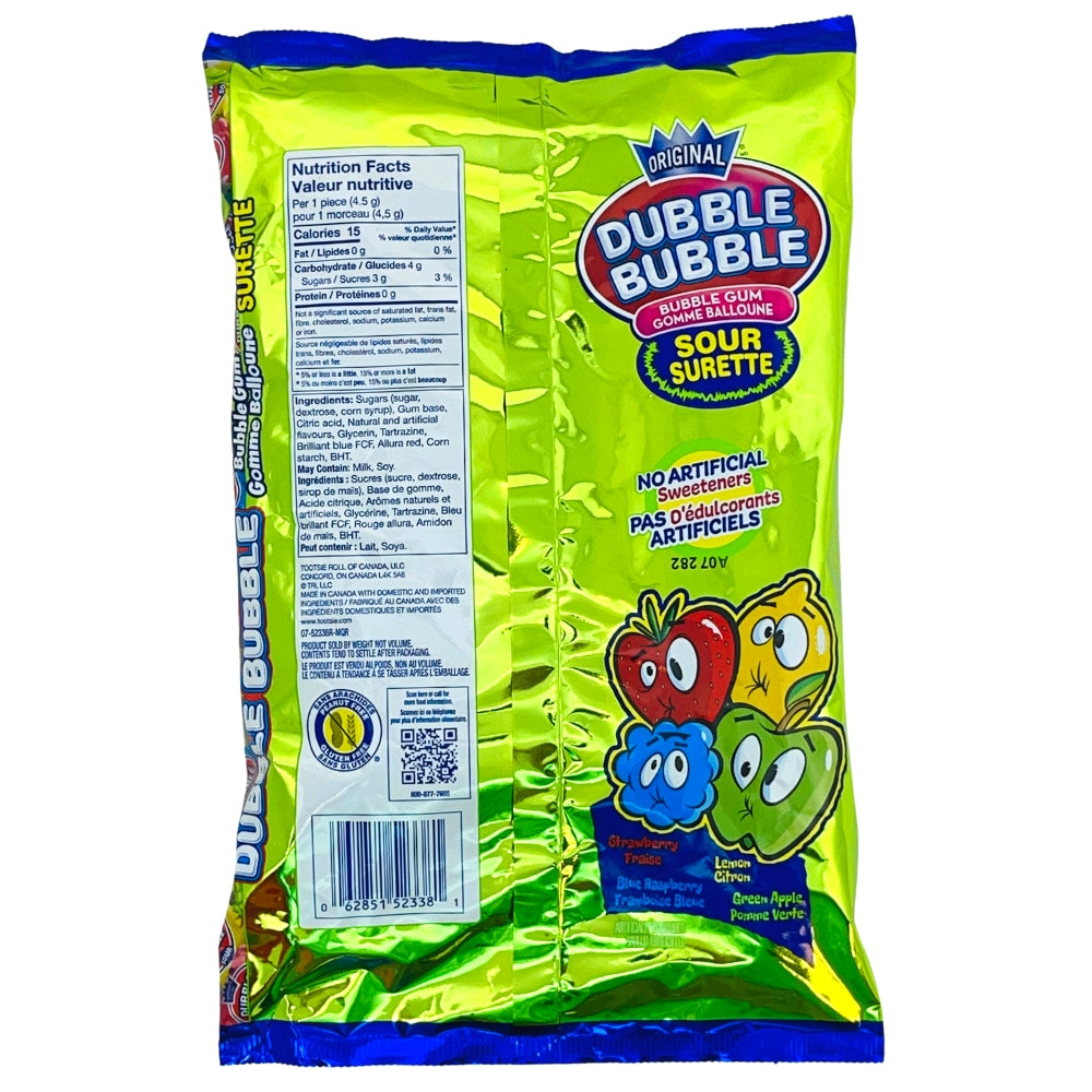 Dubble Bubble Sour Bubble Gum - 80ct - Nutrition Facts , Dubble Bubble Gum, Dubble Bubble, Sour Dubble Bubble, Sour Gum, Sour Candy