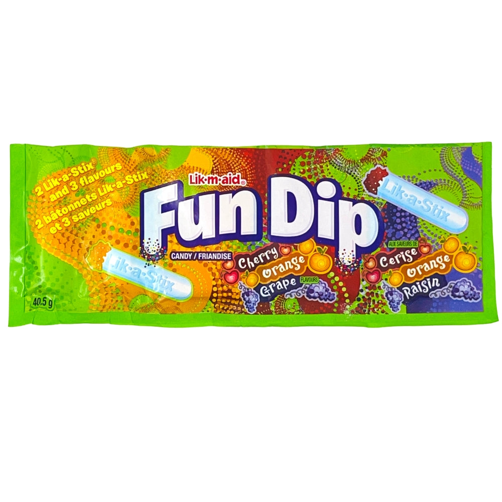 Fun Dip Orange Cherry Grape Candy USA Front 40.5 g, Fun Dip, Fun Dip Flavors