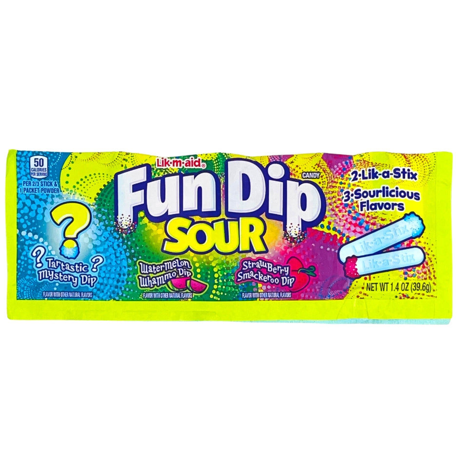 Fun Dip Sour 3 Flavour Pack 39.6g USA Front, Fun Dip, Fun Dip Flavors, Sour Fun Dips