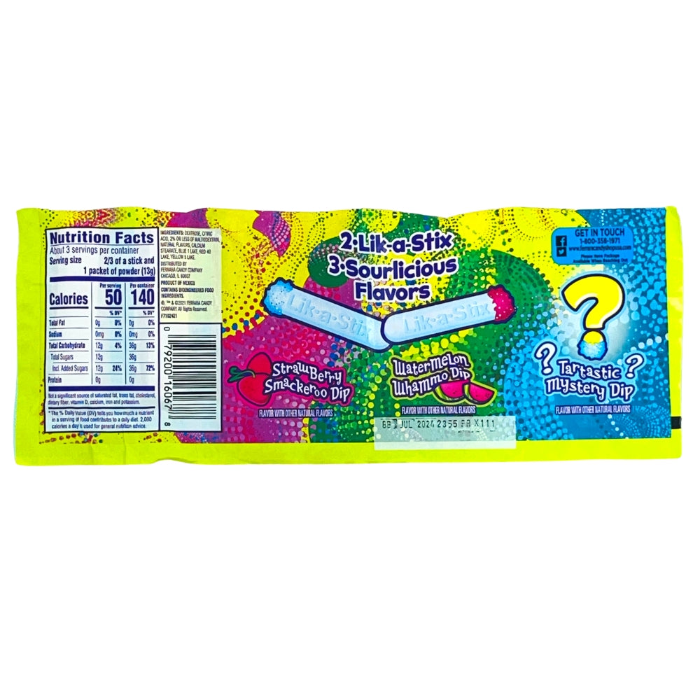 Fun Dip Sour 3 Flavour Pack - 39.6g - Nutrition Facts, Fun Dip, Fun Dip Flavors, Sour Fun Dips
