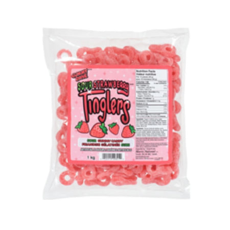 Gummy Zone Sour Strawberry Tinglers-1 kg, Gummy Zone Sour Strawberry Tinglers, delectable contrasts, burst of strawberry sweetness, tangy tingle, flavor rollercoaster, sweet and sour dance, flavor excitement, irresistibly fun, gummy candy, sour gummies, sour gummy