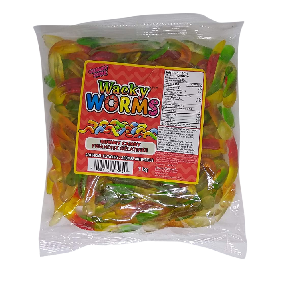 Gummy Zone Wacky Worms Candy-1 kg, Gummy Zone Wacky Worms Candy, burst of fruity fun, vibrant and chewy, rainbow of flavors, candy stash excitement, chewy texture, sweet indulgence, peanut-free, gluten-free, wacky and wonderful, delightful treats, whimsical candy, squiggly wonders