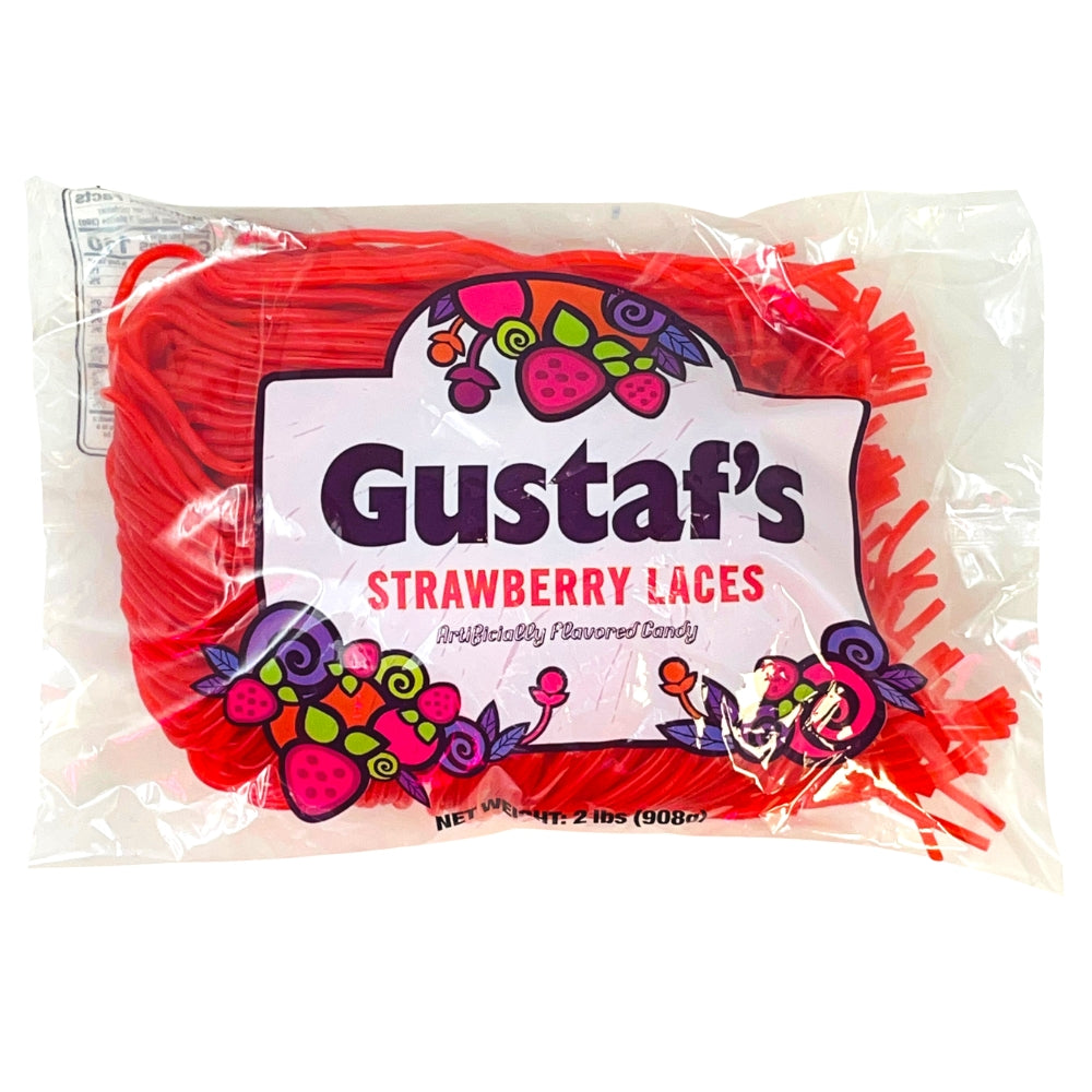 Gustaf's Strawberry Licorice Laces 2 lbs, Red Candy, Strawberry Flavored Candy, Strawberry Licorice, Sour Strawberry Licorice, Sour Strawberry Candy