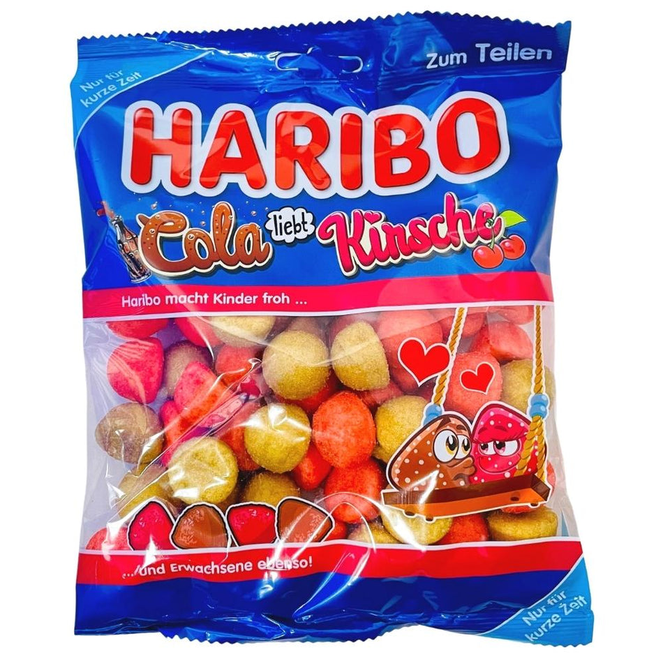 Haribo Cola Loves Cherry - 175g, Haribo Cola Loves Cherry, fizzy gummies, cherry and cola candy, candy romance, fruity sweetness, whimsical treats, candy love