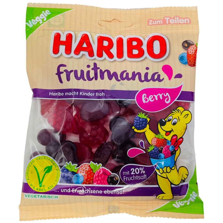 Haribo Fruitmania Berry 160g Front, Haribo, haribo gummy, haribo gummies, soft gummy, chewy gummies, chewy gummy, german candy, german haribo, berry gummy, berry gummies, haribo berry gummies