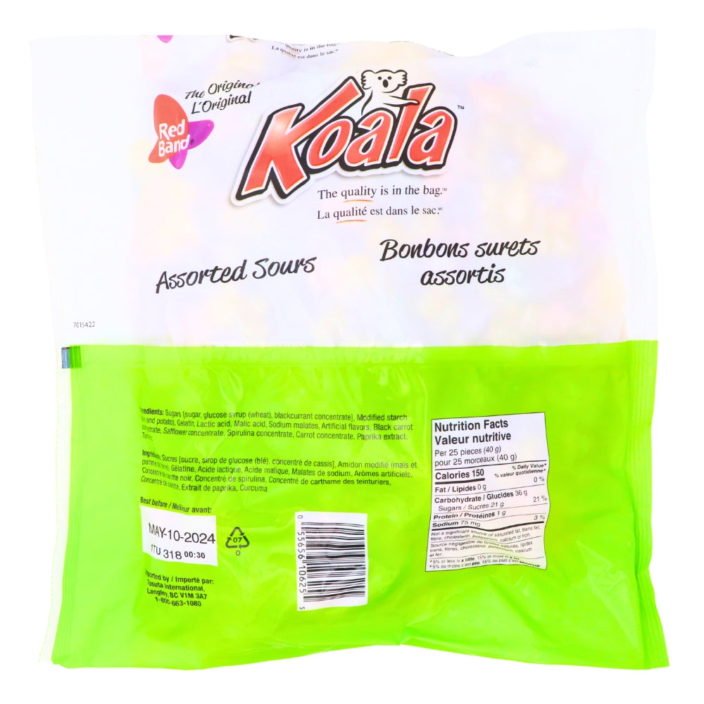Koala-Red Band Assorted Sours Candiesa 1 kg Back Ingredients Nutrition Facts, Koala-Red Band Assorted Sours Candies, Tangy Thrill, Flavor Explosion, Tantalizing Flavors, Whimsical Adventure, Sourlicious Good Time, Playful Shapes