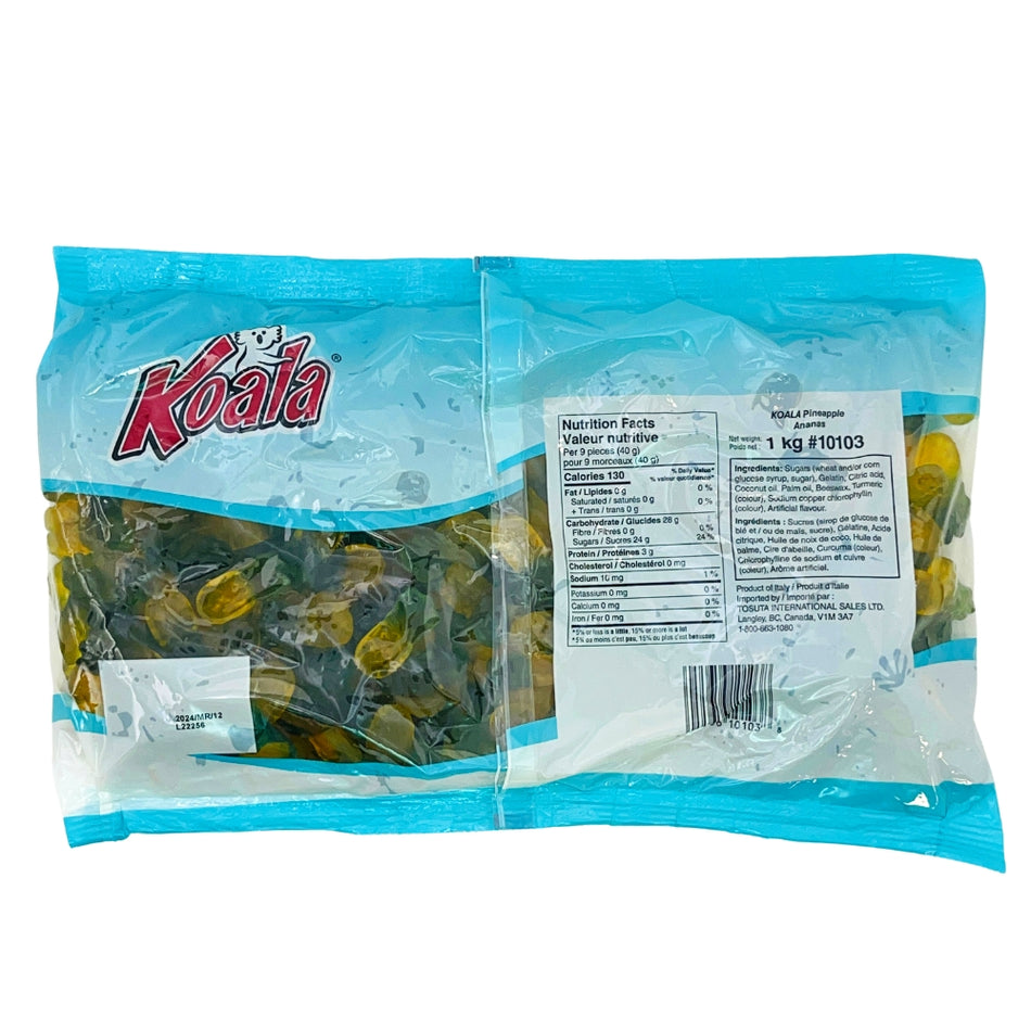Koala Pineapple Gummies - 1kg - Nutrition Facts, gummie candy, gummy candy, fun gummies, soft gummies, fruity gummies, soft gummy, blue candy, blue gummy, blue gummies, yellow candy, yellow gummies, yellow gummy, bulk candy, bulk gummies, tropical candy