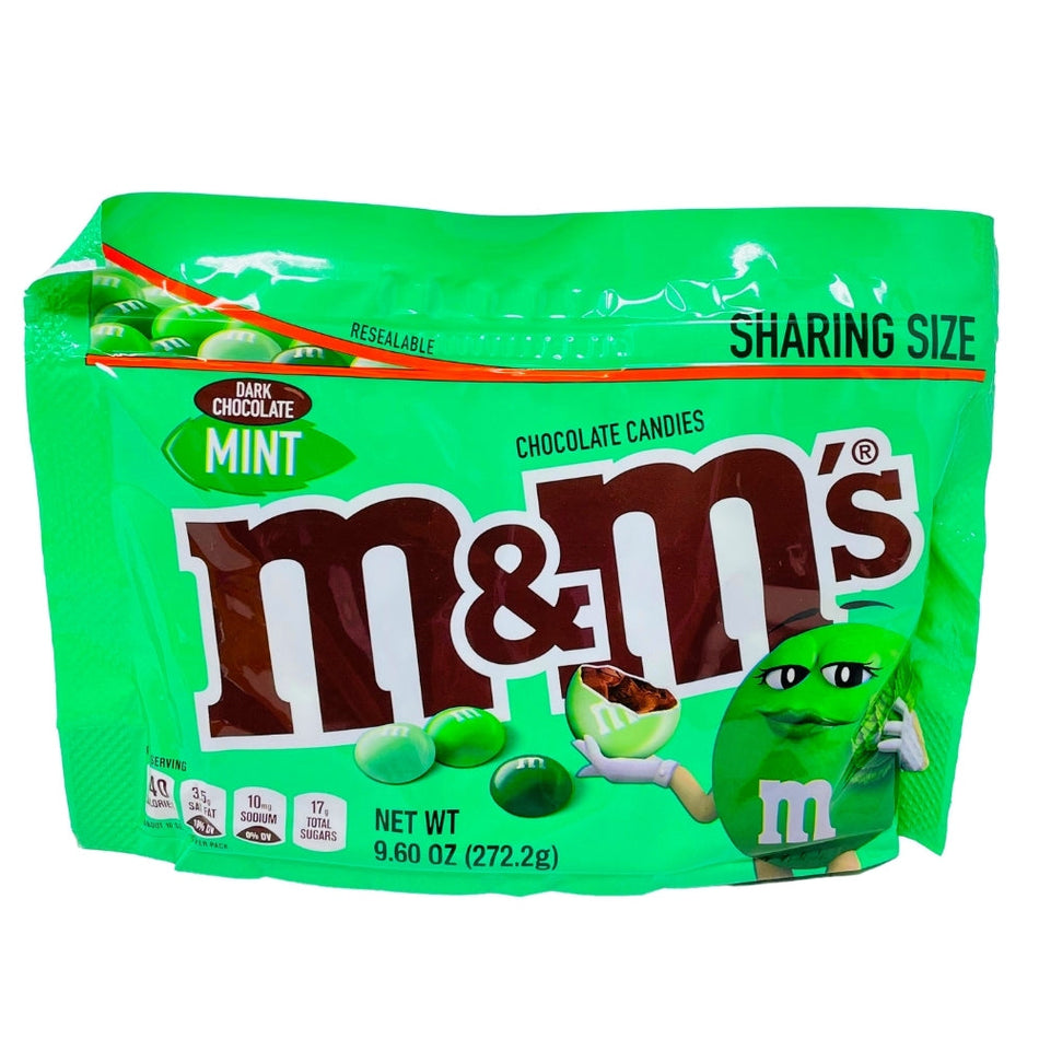 M&M's Dark Chocolate Mint 9.6oz, m&m, m&ms, m&m minis, m&m milk chocolate, mint chocolate, m&m mint chocolate, m&m dark chocolate, m&m mint dark chocolate
