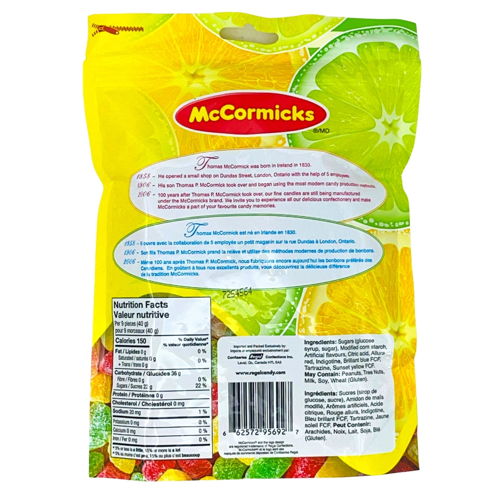 McCormick's Mini Fruit Slices Peg Bag - 300g - Nutrition Facts - Ingredients - Canadian Candy