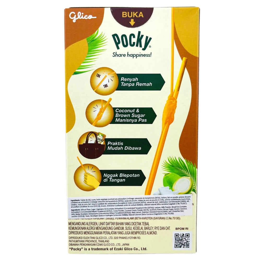 Pocky Sticks Coconut and Brown Sugar 45g (Indonesia) Back Ingredients Nutrition Facts, Pocky, pocky sticks, pocky stick